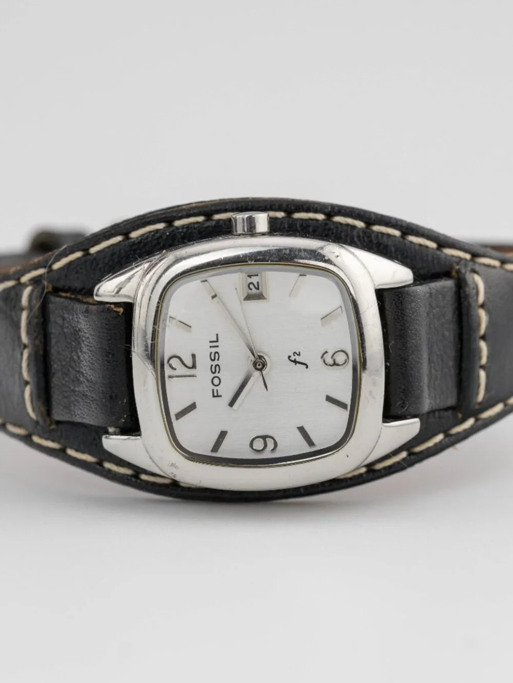 Fossil F2 Black Leather Tonneau Quartz Analog Women's Watch New Battery